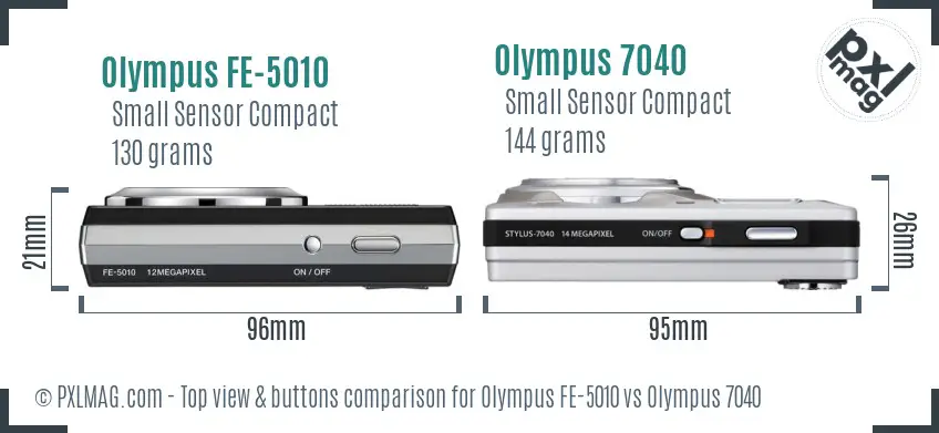 Olympus FE-5010 vs Olympus 7040 top view buttons comparison