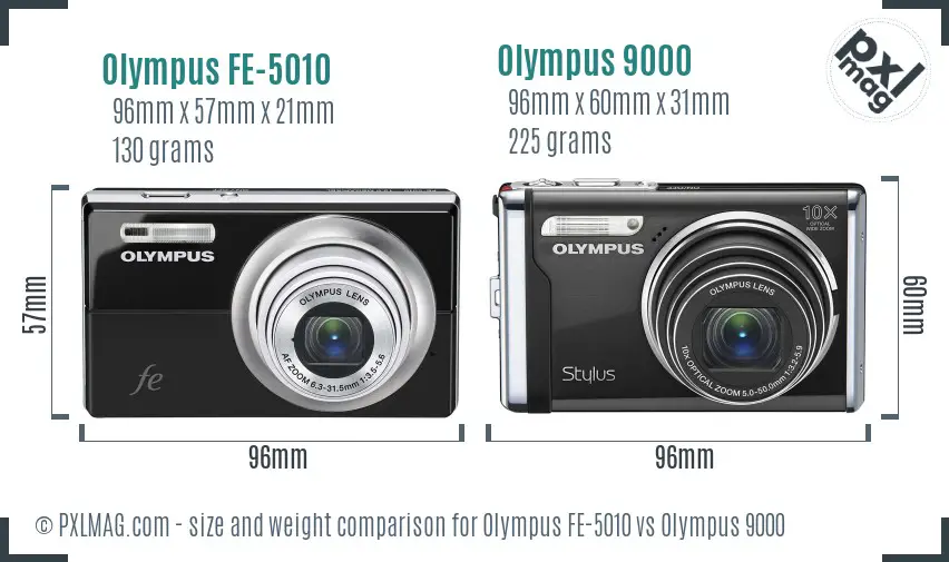 Olympus FE-5010 vs Olympus 9000 size comparison