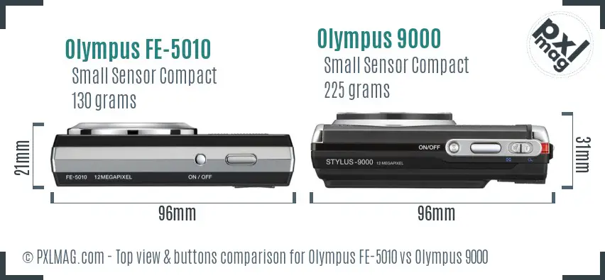 Olympus FE-5010 vs Olympus 9000 top view buttons comparison