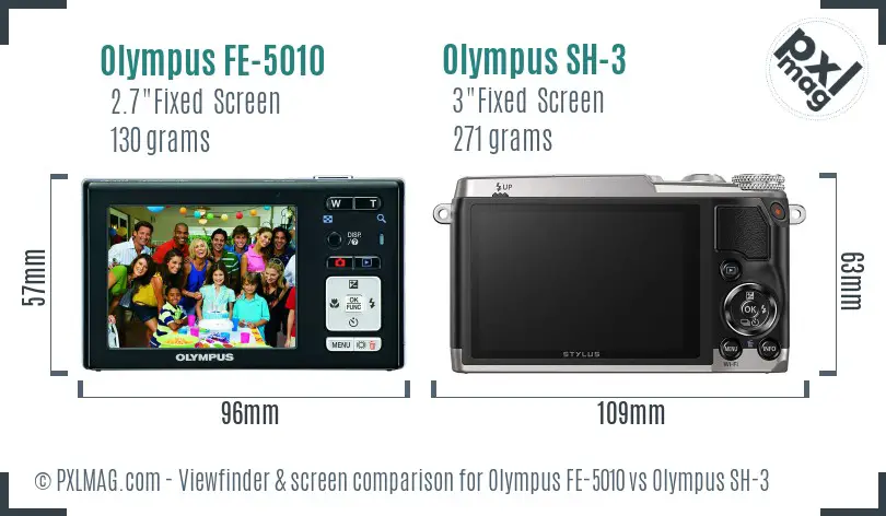 Olympus FE-5010 vs Olympus SH-3 Screen and Viewfinder comparison