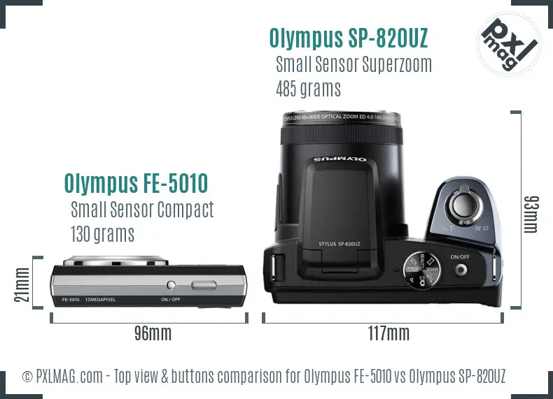 Olympus FE-5010 vs Olympus SP-820UZ top view buttons comparison