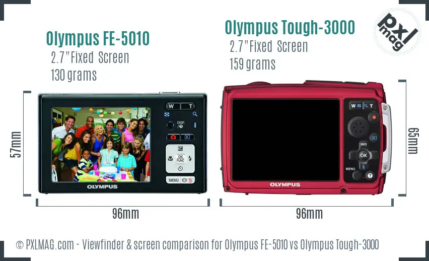 Olympus FE-5010 vs Olympus Tough-3000 Screen and Viewfinder comparison