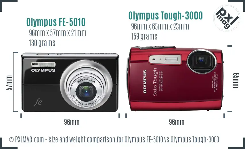 Olympus FE-5010 vs Olympus Tough-3000 size comparison