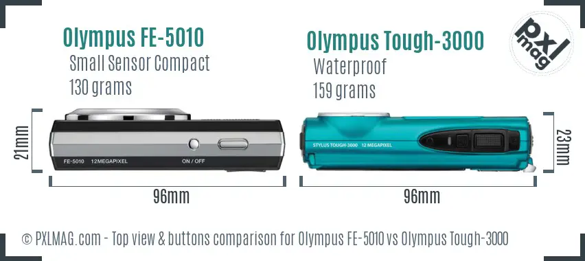 Olympus FE-5010 vs Olympus Tough-3000 top view buttons comparison