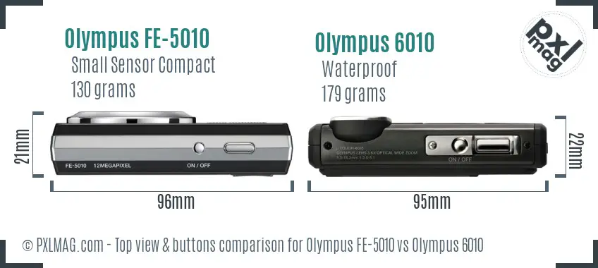 Olympus FE-5010 vs Olympus 6010 top view buttons comparison