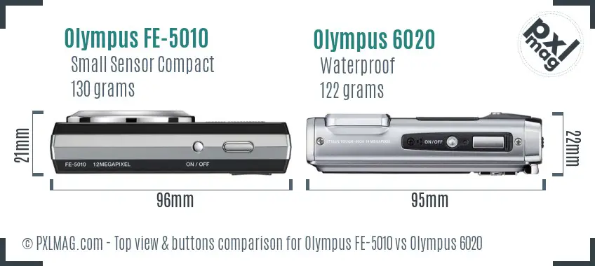 Olympus FE-5010 vs Olympus 6020 top view buttons comparison
