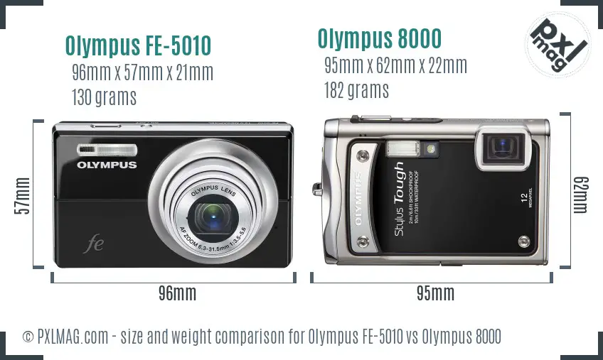 Olympus FE-5010 vs Olympus 8000 size comparison