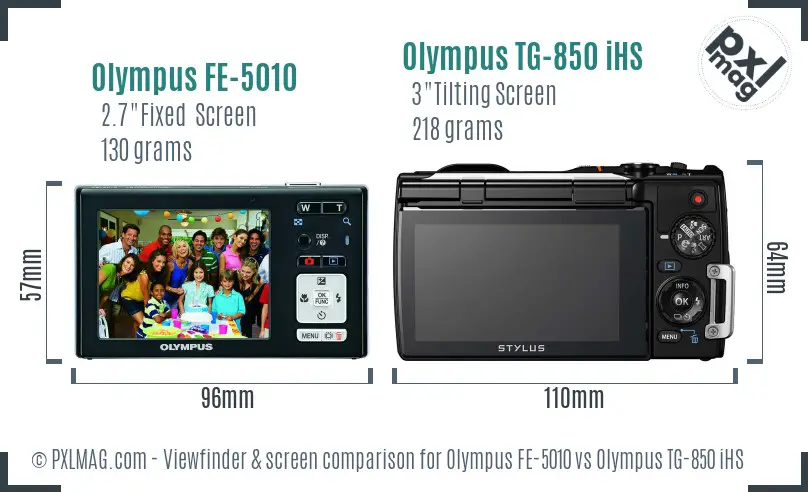 Olympus FE-5010 vs Olympus TG-850 iHS Screen and Viewfinder comparison
