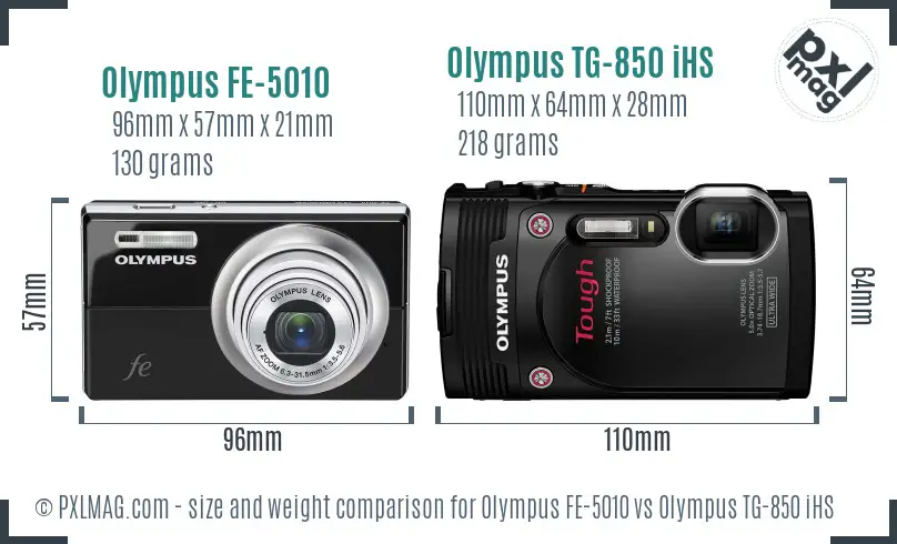 Olympus FE-5010 vs Olympus TG-850 iHS size comparison
