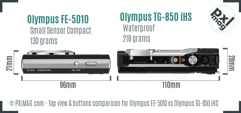 Olympus FE-5010 vs Olympus TG-850 iHS top view buttons comparison