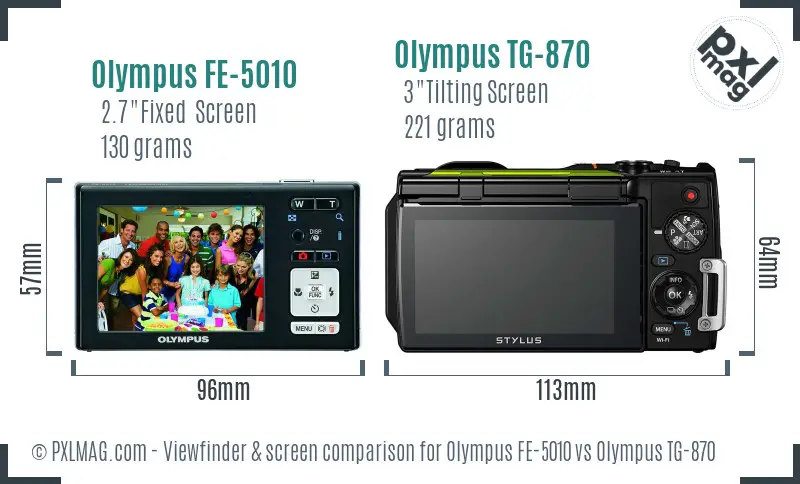 Olympus FE-5010 vs Olympus TG-870 Screen and Viewfinder comparison