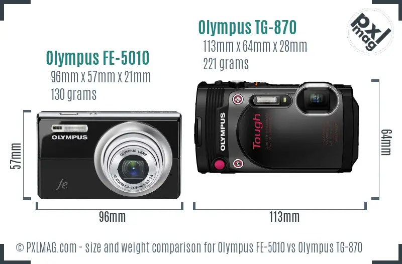 Olympus FE-5010 vs Olympus TG-870 size comparison