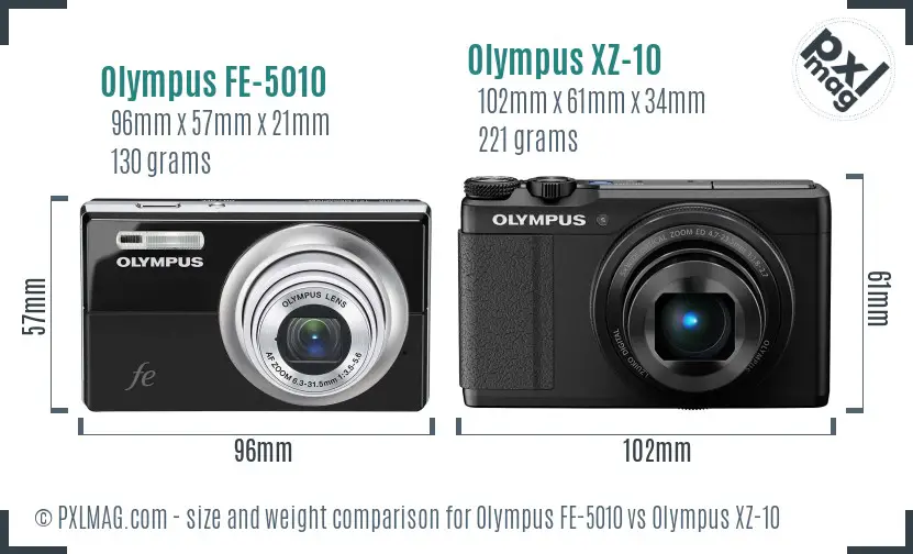 Olympus FE-5010 vs Olympus XZ-10 size comparison