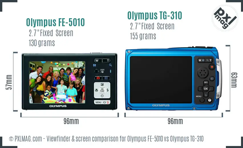 Olympus FE-5010 vs Olympus TG-310 Screen and Viewfinder comparison
