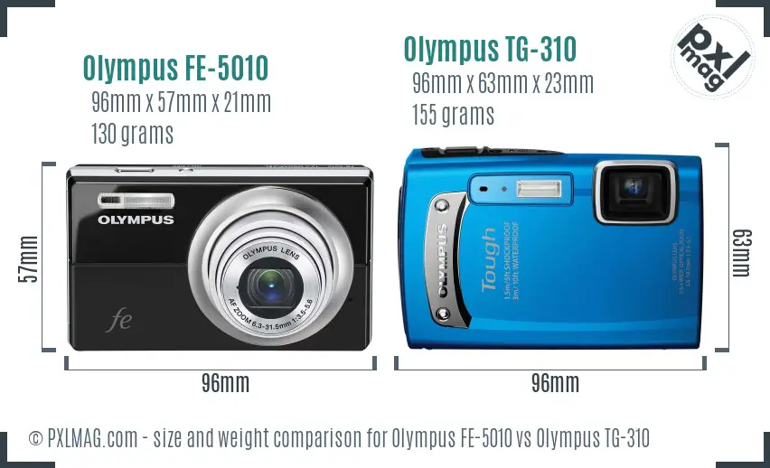 Olympus FE-5010 vs Olympus TG-310 size comparison