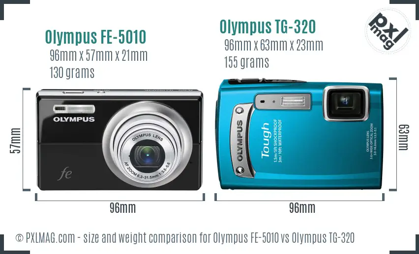 Olympus FE-5010 vs Olympus TG-320 size comparison