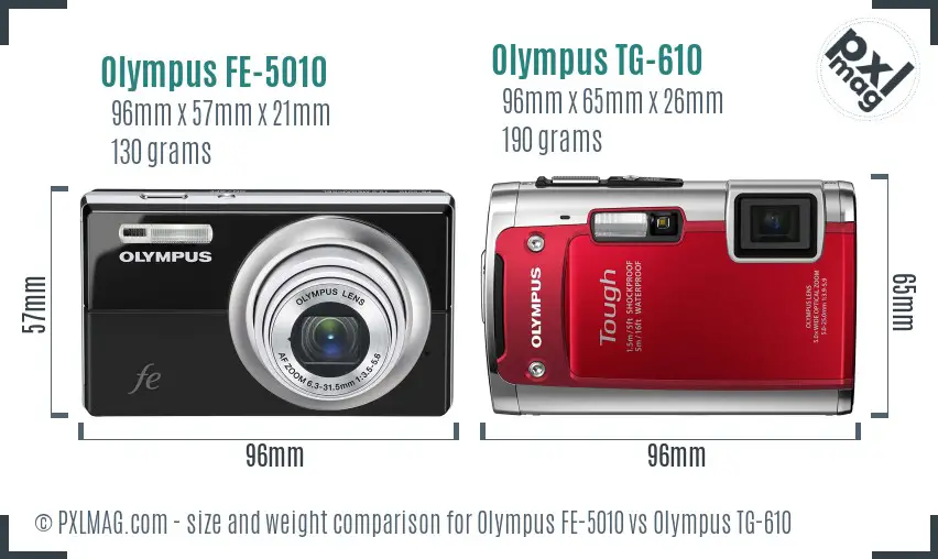 Olympus FE-5010 vs Olympus TG-610 size comparison