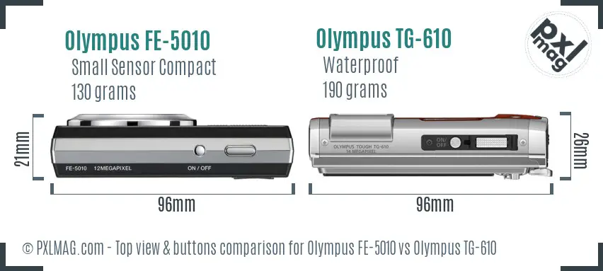 Olympus FE-5010 vs Olympus TG-610 top view buttons comparison