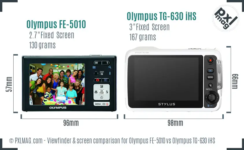 Olympus FE-5010 vs Olympus TG-630 iHS Screen and Viewfinder comparison
