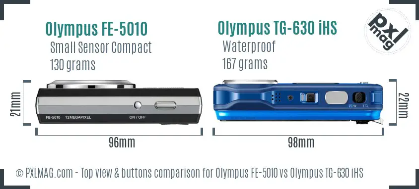 Olympus FE-5010 vs Olympus TG-630 iHS top view buttons comparison