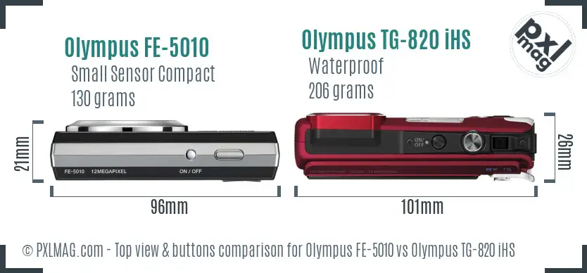 Olympus FE-5010 vs Olympus TG-820 iHS top view buttons comparison