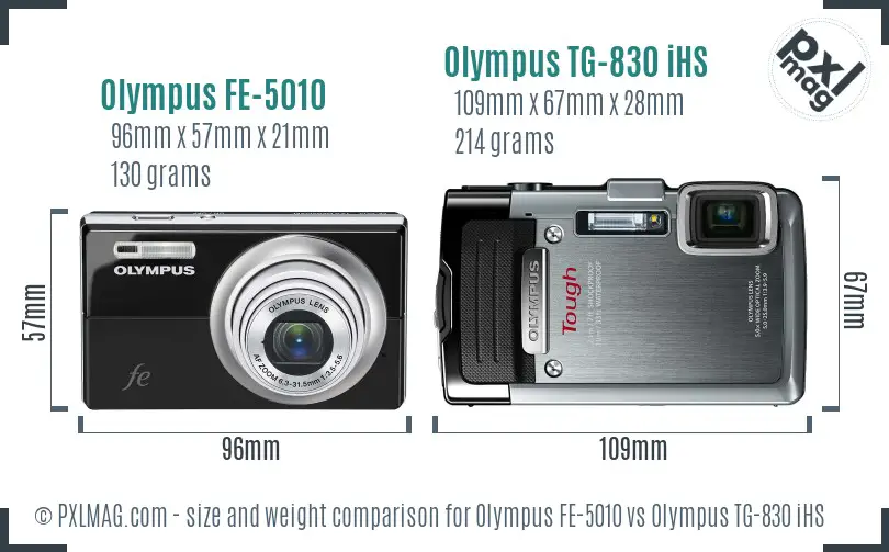 Olympus FE-5010 vs Olympus TG-830 iHS size comparison