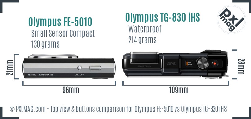 Olympus FE-5010 vs Olympus TG-830 iHS top view buttons comparison