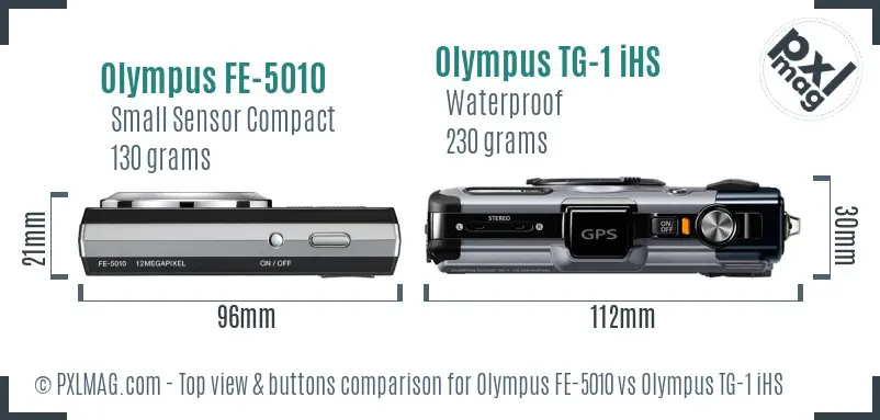Olympus FE-5010 vs Olympus TG-1 iHS top view buttons comparison