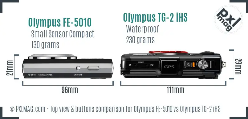 Olympus FE-5010 vs Olympus TG-2 iHS top view buttons comparison