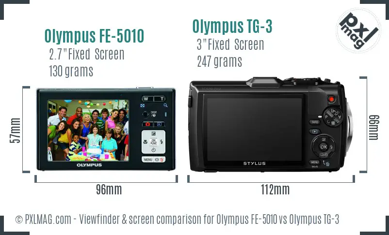Olympus FE-5010 vs Olympus TG-3 Screen and Viewfinder comparison