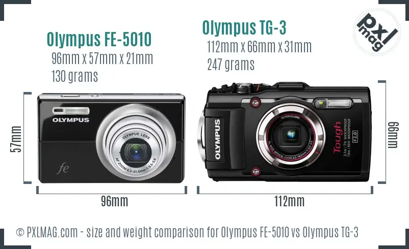 Olympus FE-5010 vs Olympus TG-3 size comparison