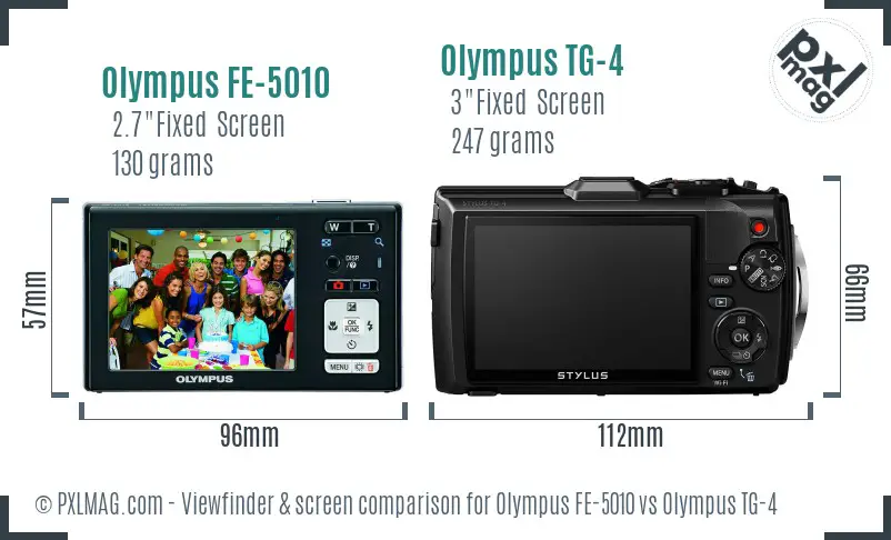 Olympus FE-5010 vs Olympus TG-4 Screen and Viewfinder comparison