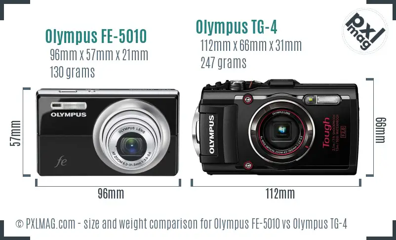 Olympus FE-5010 vs Olympus TG-4 size comparison