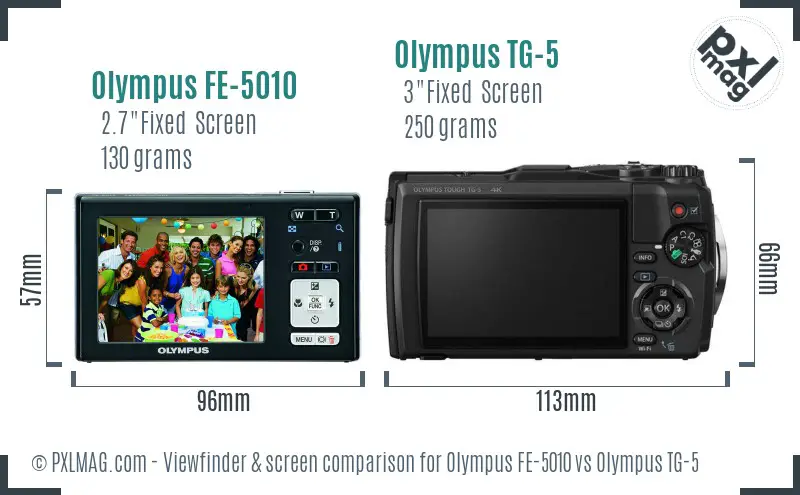 Olympus FE-5010 vs Olympus TG-5 Screen and Viewfinder comparison