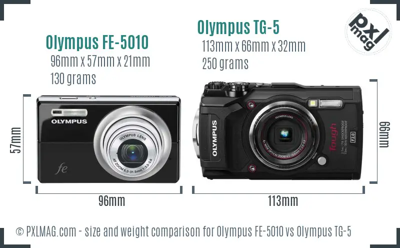 Olympus FE-5010 vs Olympus TG-5 size comparison