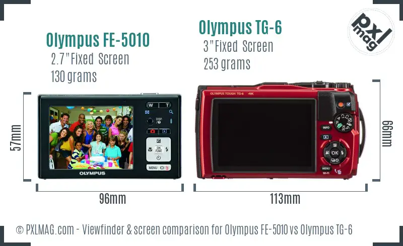 Olympus FE-5010 vs Olympus TG-6 Screen and Viewfinder comparison