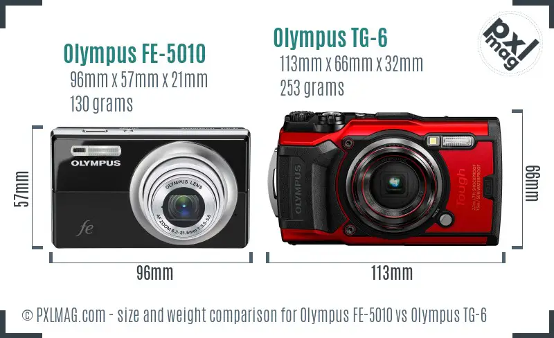 Olympus FE-5010 vs Olympus TG-6 size comparison