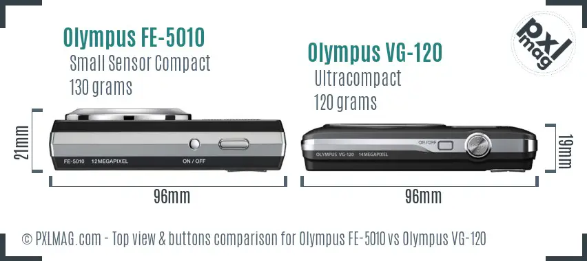 Olympus FE-5010 vs Olympus VG-120 top view buttons comparison