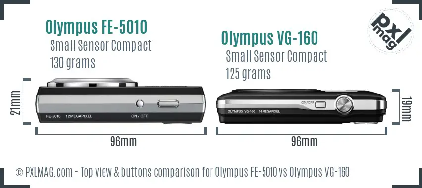 Olympus FE-5010 vs Olympus VG-160 top view buttons comparison