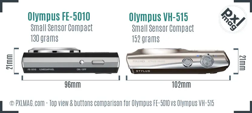 Olympus FE-5010 vs Olympus VH-515 top view buttons comparison