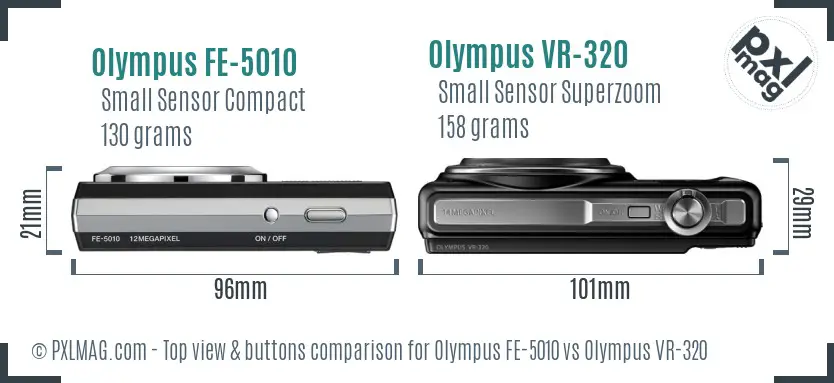 Olympus FE-5010 vs Olympus VR-320 top view buttons comparison