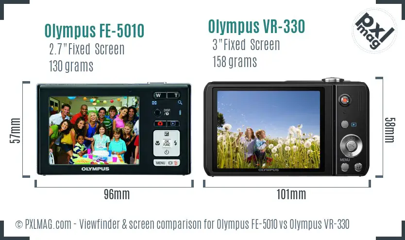 Olympus FE-5010 vs Olympus VR-330 Screen and Viewfinder comparison