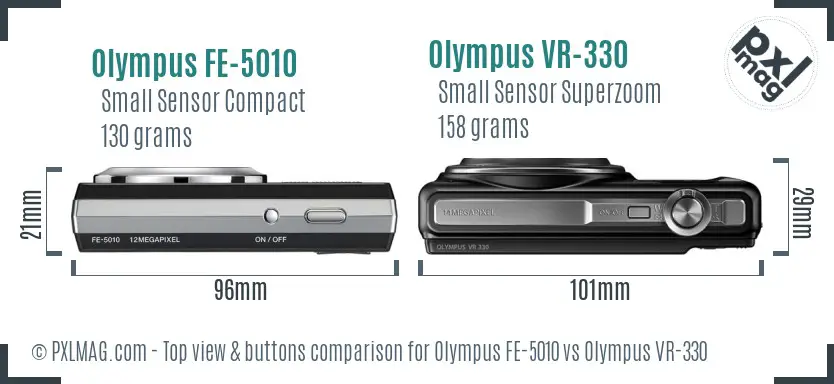 Olympus FE-5010 vs Olympus VR-330 top view buttons comparison