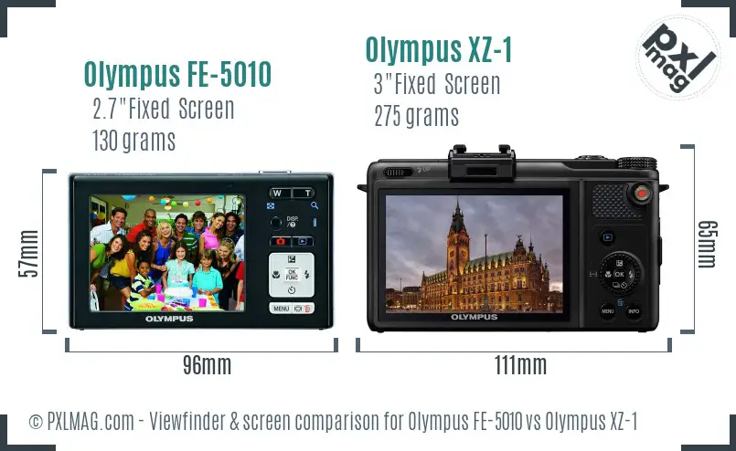 Olympus FE-5010 vs Olympus XZ-1 Screen and Viewfinder comparison