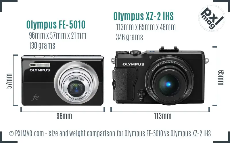 Olympus FE-5010 vs Olympus XZ-2 iHS size comparison