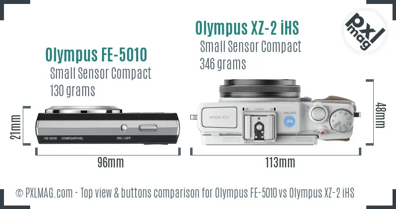 Olympus FE-5010 vs Olympus XZ-2 iHS top view buttons comparison