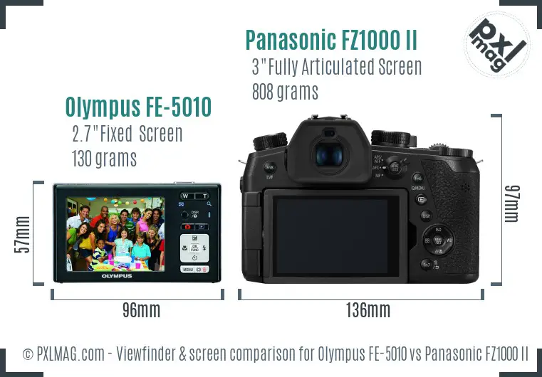 Olympus FE-5010 vs Panasonic FZ1000 II Screen and Viewfinder comparison