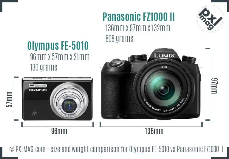 Olympus FE-5010 vs Panasonic FZ1000 II size comparison