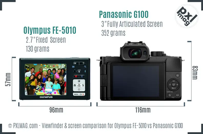 Olympus FE-5010 vs Panasonic G100 Screen and Viewfinder comparison