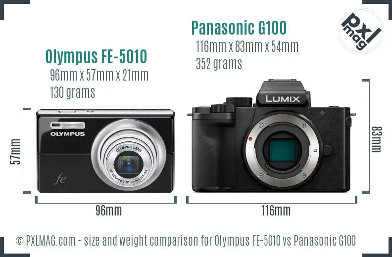 Olympus FE-5010 vs Panasonic G100 size comparison